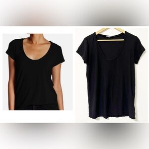 James Perse Cotton Round Neck Black Cap Sleeve Fitted Tee Weekend Sophisticate